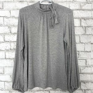 NWT Ralph Lauren Gray Long Sleeve Top Front Tie